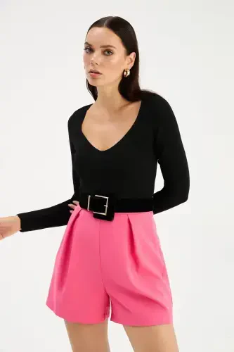 V-образный Трикотажный Кроп-топ - Черный-ЧЕРНЫЙ - 3