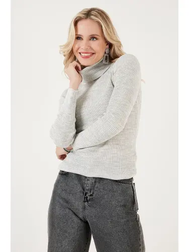 В рубчик Regular Fit Водолазка Мягкий Акриловый Свитер 4614102-Серый - 7