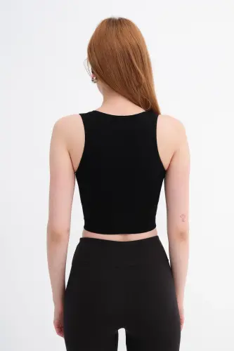 V Yaka Seamless Crop A0131-DK8 - Siyah - 6