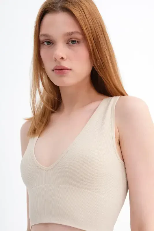 V Yaka Seamless Crop A0131-DK8-Taş - 2