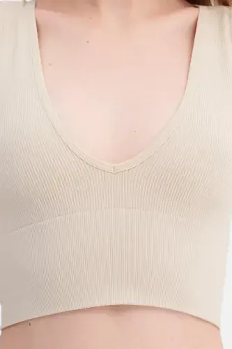 V Yaka Seamless Crop A0131-DK8-Taş - 3