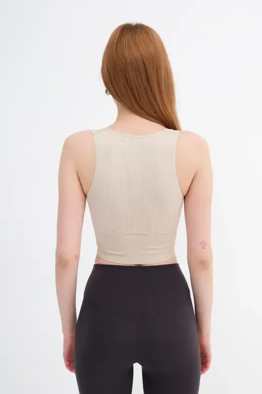 V Yaka Seamless Crop A0131-DK8-Taş - 6