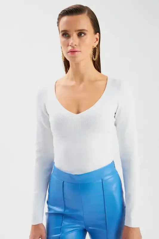 V Yaka Triko Crop - Ekru-EKRU - 1