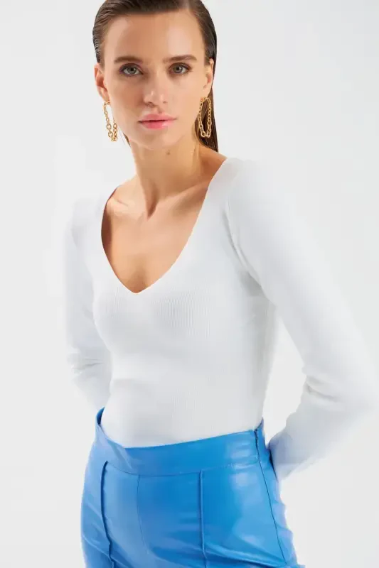 V Yaka Triko Crop - Ekru-EKRU - 4