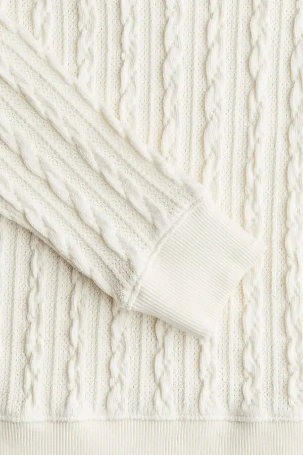 V Yakalı Saç Örgüsü Kazak - 4