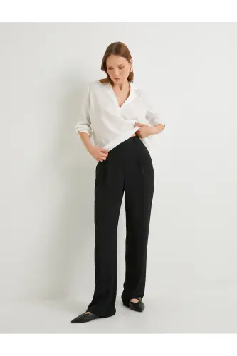 V Yoqa Bluz Qatlanadigan Yengli Regular Fit - Xom Och Rang - 2