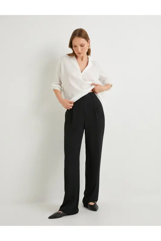V Yoqa Bluz Qatlanadigan Yengli Regular Fit - Xom Och Rang - 2