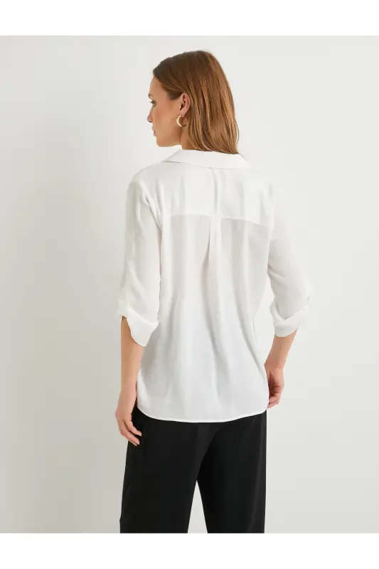 V Yoqa Bluz Qatlanadigan Yengli Regular Fit - Xom Och Rang - 5