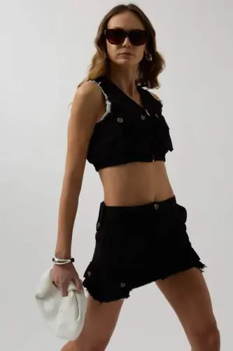 V yoqali tugmali qisqa jilet - 1