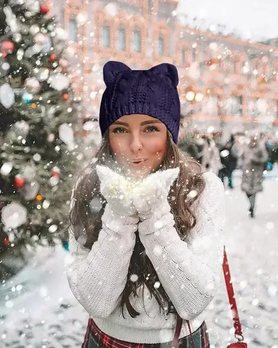 v28 Women Men Girls Boys Teens Cute Cat Ear Knit Cable Rib Hat Cap Beanie - 4