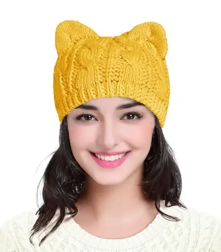 v28 Women Men Girls Boys Teens Cute Cat Ear Knit Cable Rib Hat Cap Beanie - 1