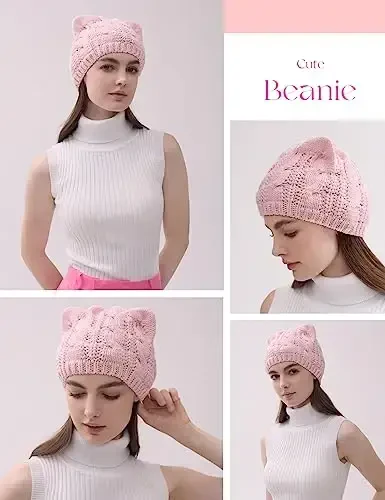 v28 Women Men Girls Boys Teens Cute Cat Ear Knit Cable Rib Hat Cap Beanie - 5