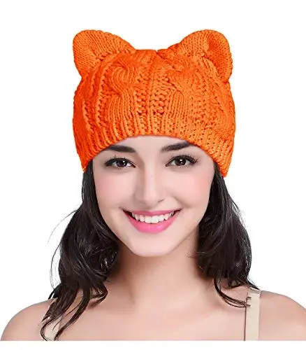 v28 Women Men Girls Boys Teens Cute Cat Ear Knit Cable Rib Hat Cap Beanie - 1