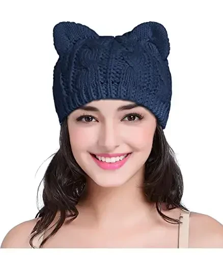 v28 Women Men Girls Boys Teens Cute Cat Ear Knit Cable Rib Hat Cap Beanie 