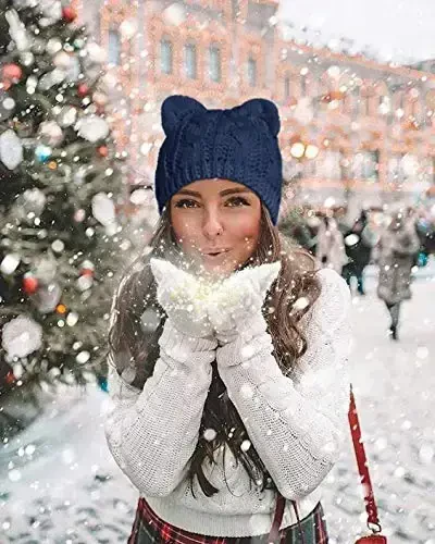 v28 Women Men Girls Boys Teens Cute Cat Ear Knit Cable Rib Hat Cap Beanie - 4