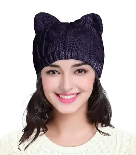 v28 Women Men Girls Boys Teens Cute Cat Ear Knit Cable Rib Hat Cap Beanie 