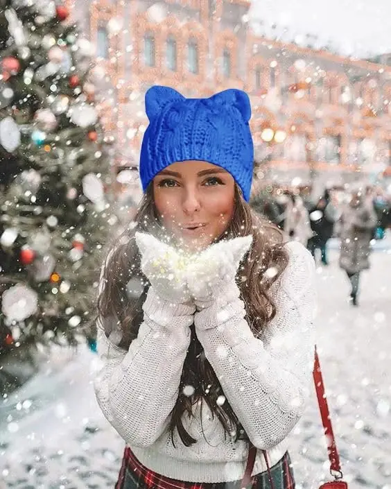 v28 Women Men Girls Boys Teens Cute Cat Ear Knit Cable Rib Hat Cap Beanie - 4