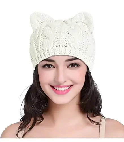 v28 Women Men Girls Boys Teens Cute Cat Ear Knit Cable Rib Hat Cap Beanie - V28