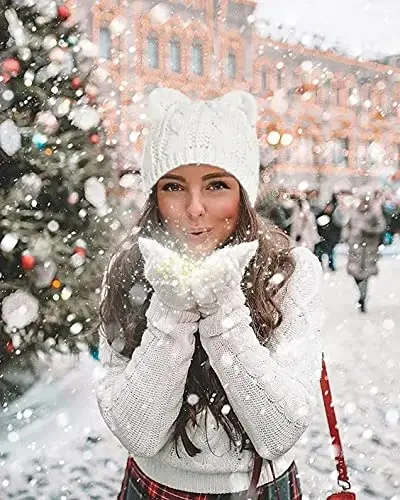 v28 Women Men Girls Boys Teens Cute Cat Ear Knit Cable Rib Hat Cap Beanie - 3