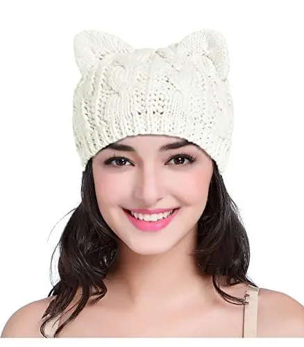 v28 Women Men Girls Boys Teens Cute Cat Ear Knit Cable Rib Hat Cap Beanie - 1