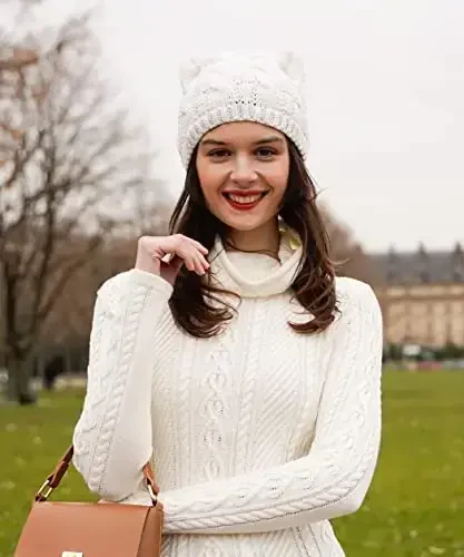 v28 Women Men Girls Boys Teens Cute Cat Ear Knit Cable Rib Hat Cap Beanie - V28 (1)