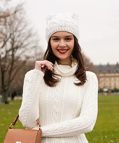 v28 Women Men Girls Boys Teens Cute Cat Ear Knit Cable Rib Hat Cap Beanie - V28 (1)