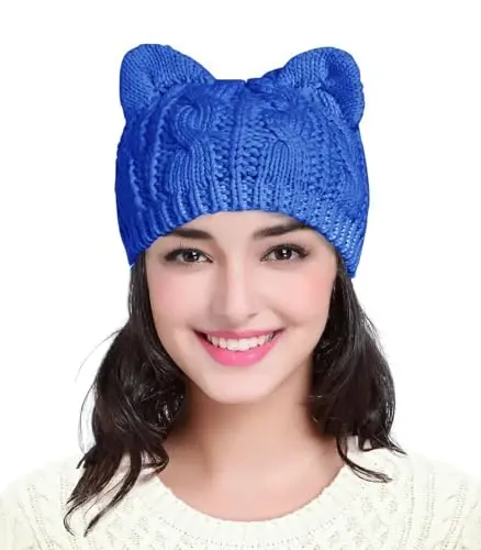 v28 Women Men Girls Boys Teens Cute Cat Ear Knit Cable Rib Hat Cap Beanie - 1