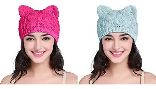 v28 Women Men Girls Boys Teens Cute Cat Ear Knit Cable Rib Hat Cap Beanie 