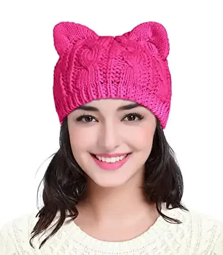 v28 Women Men Girls Boys Teens Cute Cat Ear Knit Cable Rib Hat Cap Beanie - V28