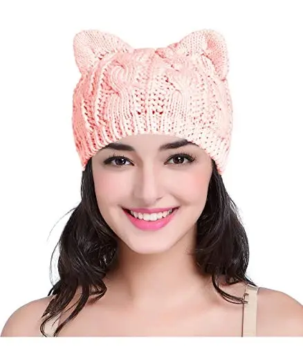 v28 Women Men Girls Boys Teens Cute Cat Ear Knit Cable Rib Hat Cap Beanie 