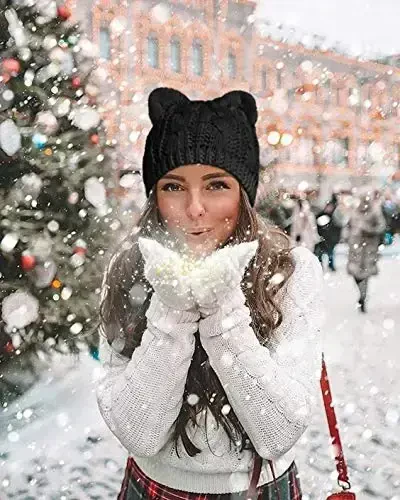 v28 Women Men Girls Boys Teens Cute Cat Ear Knit Cable Rib Hat Cap Beanie - 3