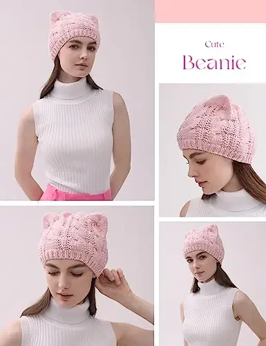 v28 Women Men Girls Boys Teens Cute Cat Ear Knit Cable Rib Hat Cap Beanie - 3