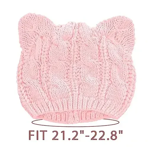 v28 Women Men Girls Boys Teens Cute Cat Ear Knit Cable Rib Hat Cap Beanie - 2