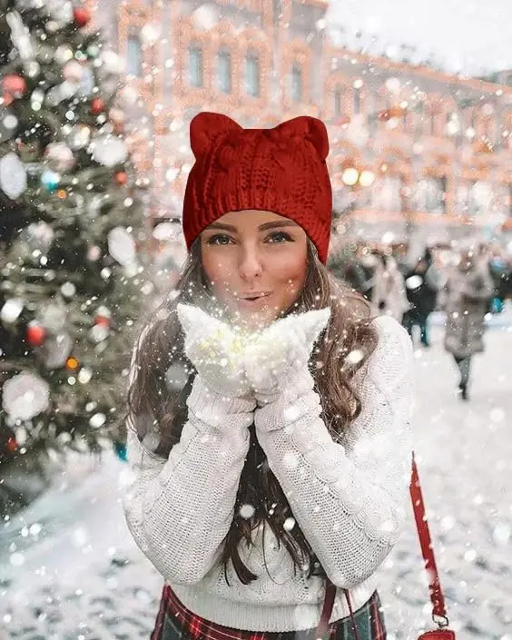 v28 Women Men Girls Boys Teens Cute Cat Ear Knit Cable Rib Hat Cap Beanie - 3