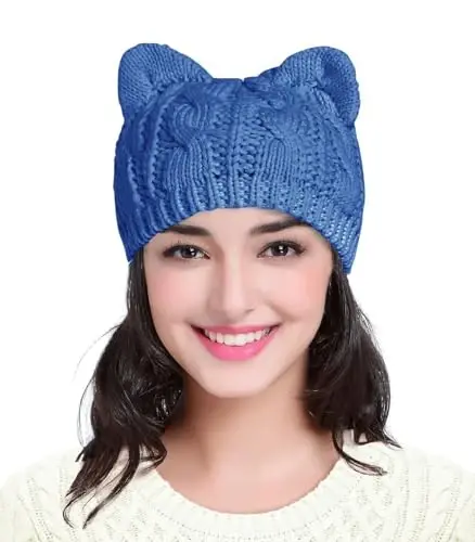 v28 Women Men Girls Boys Teens Cute Cat Ear Knit Cable Rib Hat Cap Beanie - 2