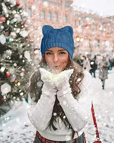 v28 Women Men Girls Boys Teens Cute Cat Ear Knit Cable Rib Hat Cap Beanie - 4