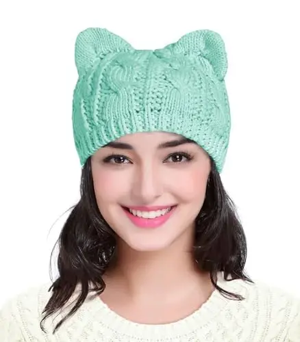 v28 Women Men Girls Boys Teens Cute Cat Ear Knit Cable Rib Hat Cap Beanie - 1