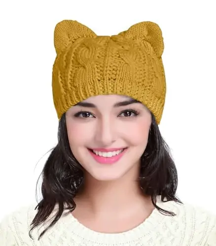 v28 Women Men Girls Boys Teens Cute Cat Ear Knit Cable Rib Hat Cap Beanie - 1