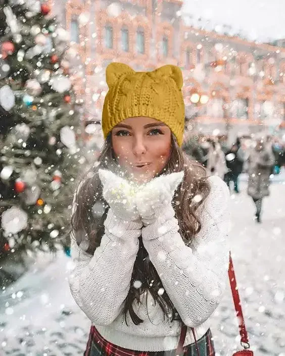 v28 Women Men Girls Boys Teens Cute Cat Ear Knit Cable Rib Hat Cap Beanie - 4