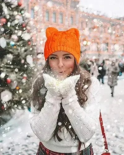 v28 Women Men Girls Boys Teens Cute Cat Ear Knit Cable Rib Hat Cap Beanie - 3