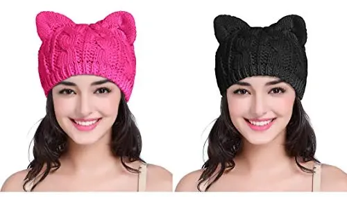 v28 Women Men Girls Boys Teens Cute Cat Ear Knit Cable Rib Hat Cap Beanie - V28