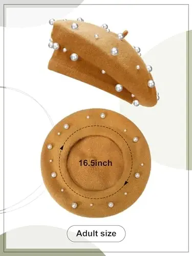 Vabean Wool Berets Pearl Beaded Cap Beanie Sweet Elegant French Beret Artist Pearl Hat for Women Lady - 4