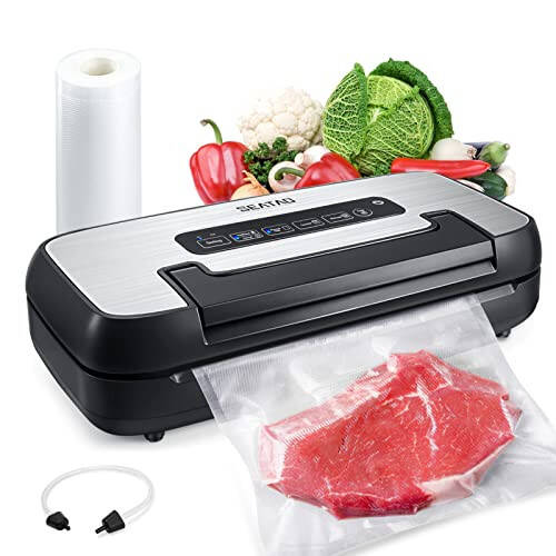 Vacuum Sealer Machine, SEATAO 80Kpa Food Vacuum Sealer Machine Preservation Dry/Moist Modes, Handle Locked Design, Removable Drip Tray, Built-in Cutter and Bag Storage - 7