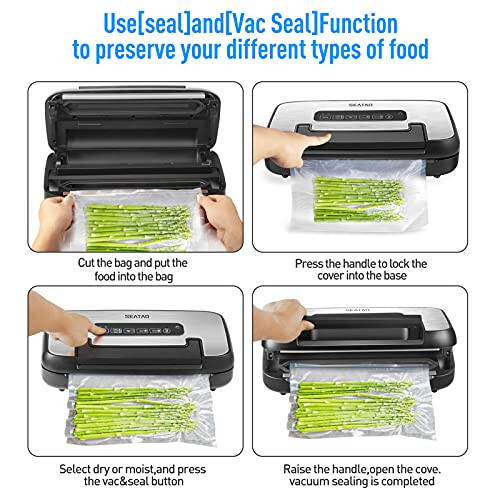 Vacuum Sealer Machine, SEATAO 80Kpa Food Vacuum Sealer Machine Preservation Dry/Moist Modes, Handle Locked Design, Removable Drip Tray, Built-in Cutter and Bag Storage - 11