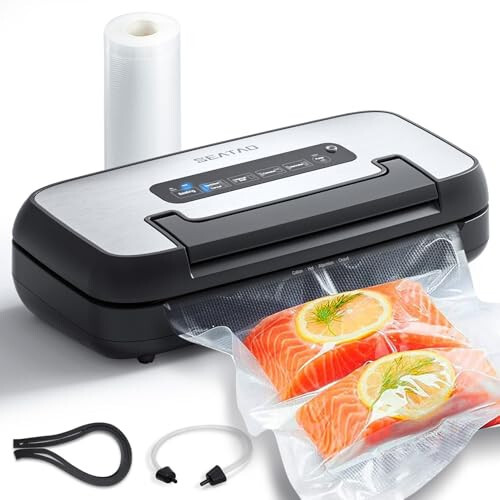 Vacuum Sealer Machine, SEATAO 80Kpa Food Vacuum Sealer Machine Preservation Dry/Moist Modes, Handle Locked Design, Removable Drip Tray, Built-in Cutter and Bag Storage - 1