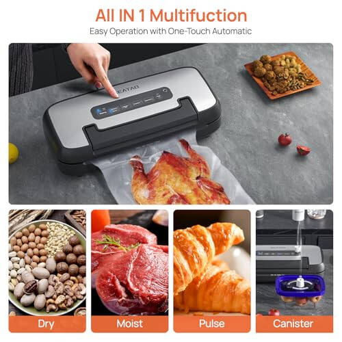 Vacuum Sealer Machine, SEATAO 80Kpa Food Vacuum Sealer Machine Preservation Dry/Moist Modes, Handle Locked Design, Removable Drip Tray, Built-in Cutter and Bag Storage - 2