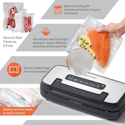 Vacuum Sealer Machine, SEATAO 80Kpa Food Vacuum Sealer Machine Preservation Dry/Moist Modes, Handle Locked Design, Removable Drip Tray, Built-in Cutter and Bag Storage - 4