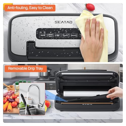 Vacuum Sealer Machine, SEATAO 80Kpa Food Vacuum Sealer Machine Preservation Dry/Moist Modes, Handle Locked Design, Removable Drip Tray, Built-in Cutter and Bag Storage - 6