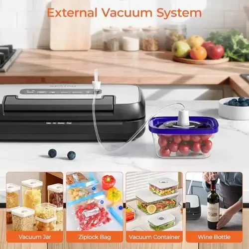 Vacuum Sealer Machine, SEATAO 80Kpa Food Vacuum Sealer Machine Preservation Dry/Moist Modes, Handle Locked Design, Removable Drip Tray, Built-in Cutter and Bag Storage - 5