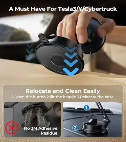 【Vacuum Suction Folding Car Mount】 Certified Qi2 Charger for MagSafe, 360° Adjustable Aluminum Alloy Arm, Phone Holder for Tesla/Car Rental/Gym/Mirror/Shower/Smooth Surface iPhone 17/16/15 Pro Max - 3
